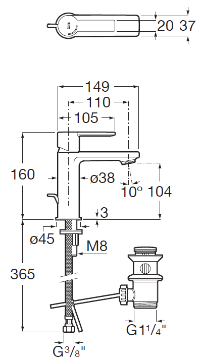 Baterie lavoar Targa Cold Start S, A5A305FC00, crom [4]
