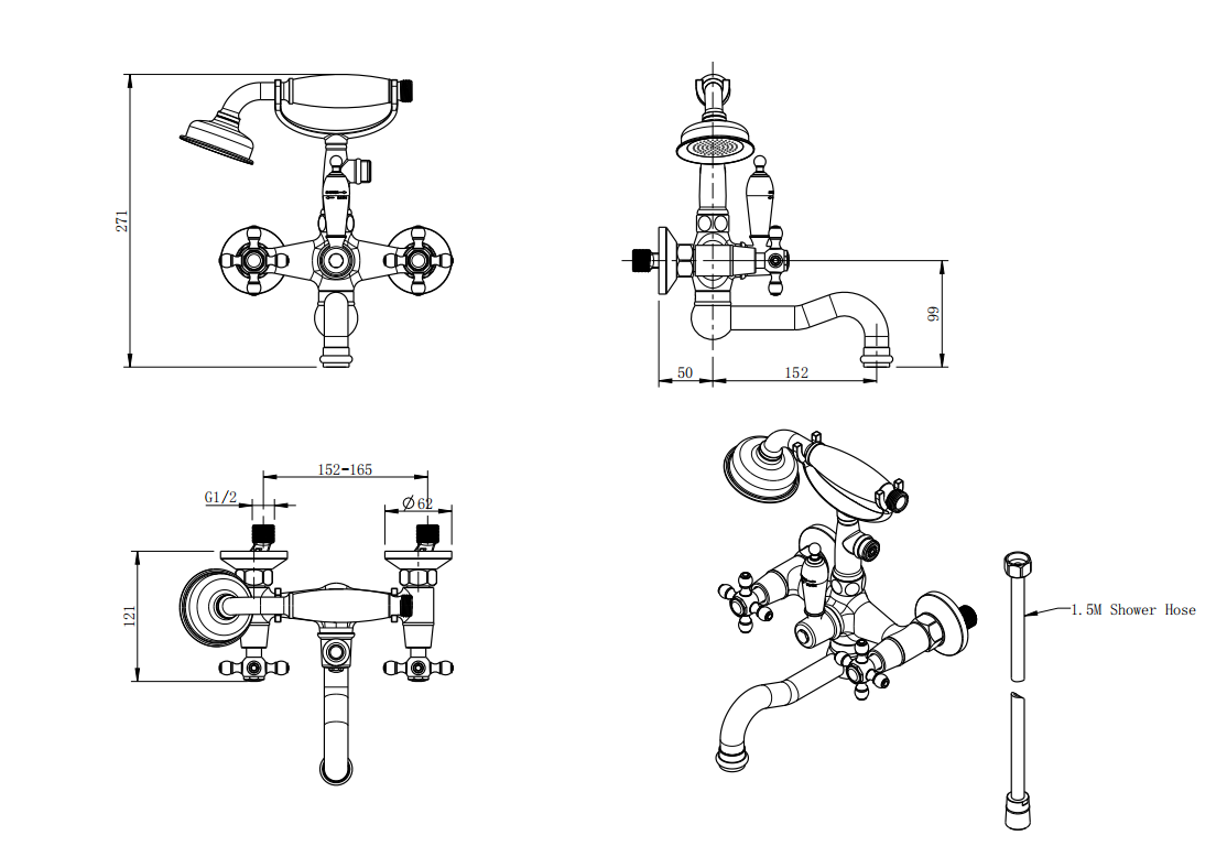 Baterie perete cada/dus LACRIMA, FD1-LRA-11-11, crom [2]