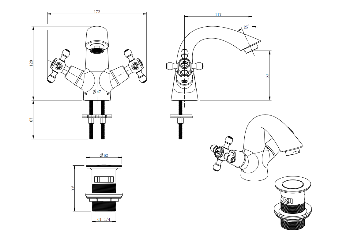 Baterie stativa lavoar LACRIMA, FD1-LRA-2-66, bronz antichizat [3]