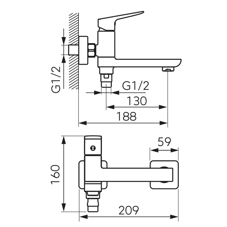 Baterie perete cada dus Vitto Black VerdeLine, negru, BVI1RVLBL [2]