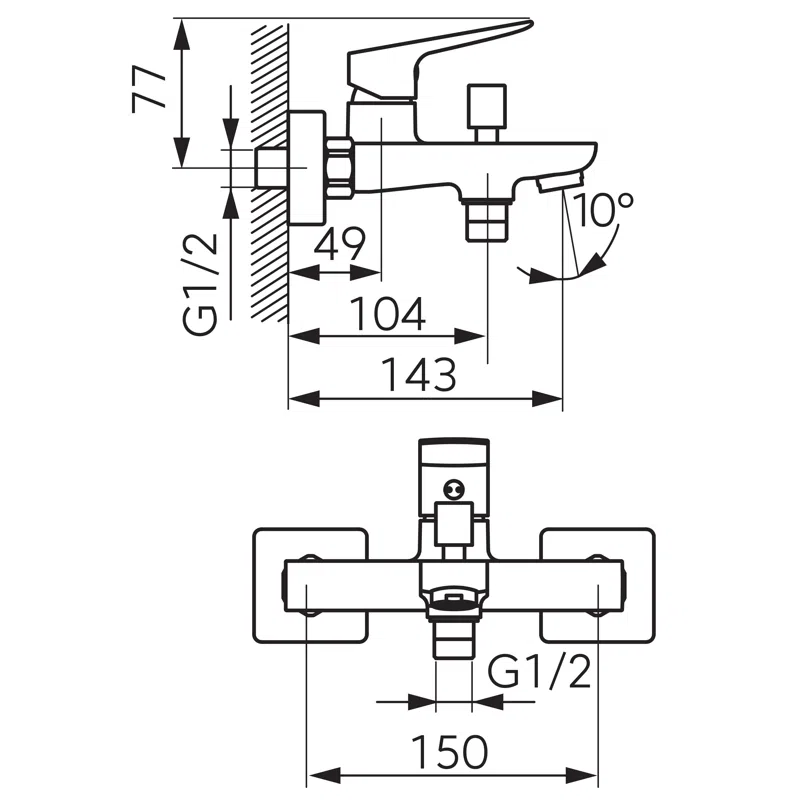 Baterie perete cada dus Vitto Black VerdeLine, negru, BVI1VLBL [2]