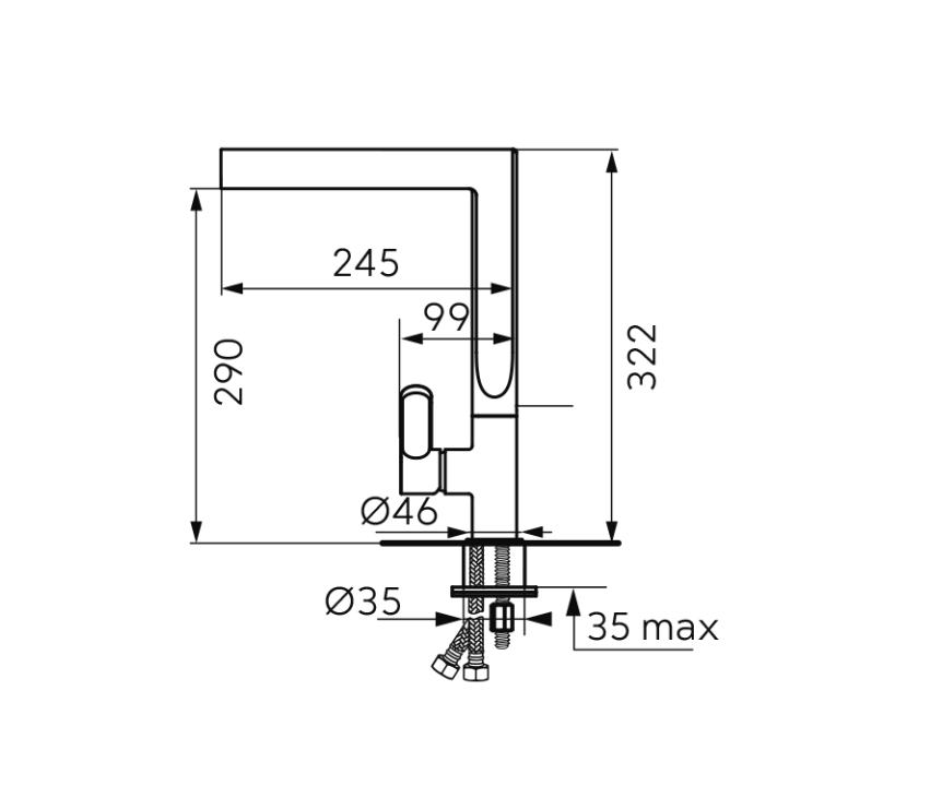 Baterie stativa spalator cu pipa inalta, ZAFFIRO, FD1-ZFR-4-22, negru, mat [2]