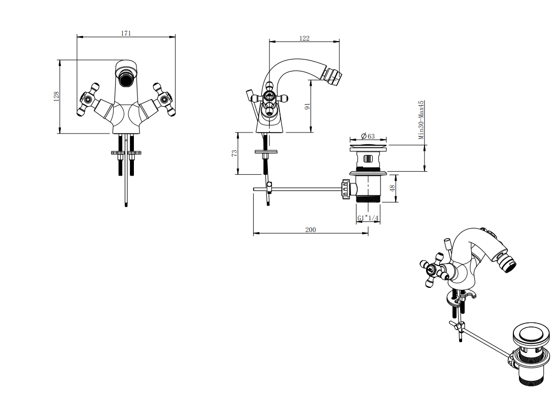 Baterie stativa bideu LACRIMA, FD1-LRA-6-11, crom [2]