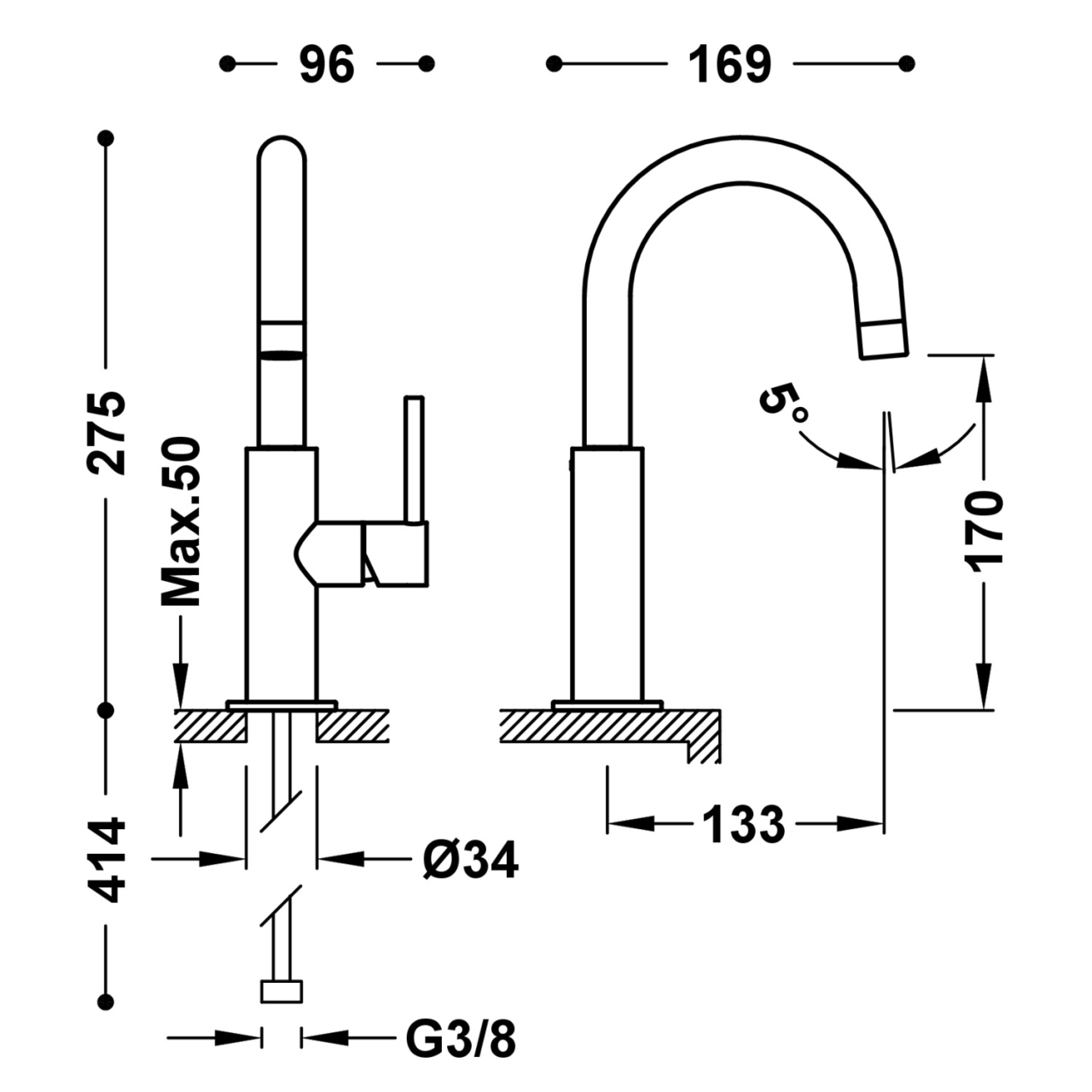 Baterie lavoar cu monocomandă Study Single, 26290403GR, gri periat [2]