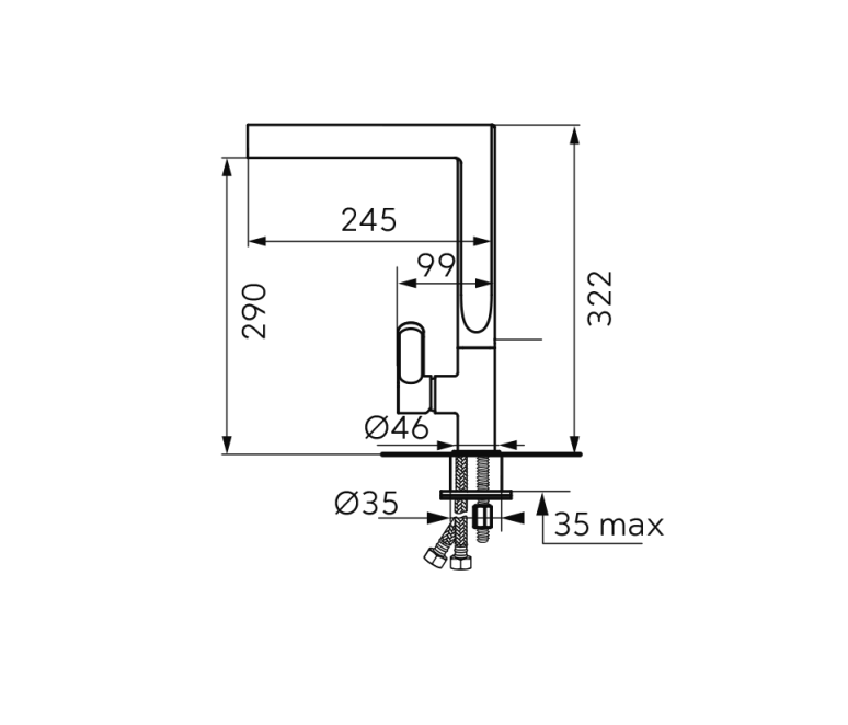Baterie stativa spalator cu pipa inalta ZAFFIRO, FD1-ZFR-4-25, negru-roz auriu [2]