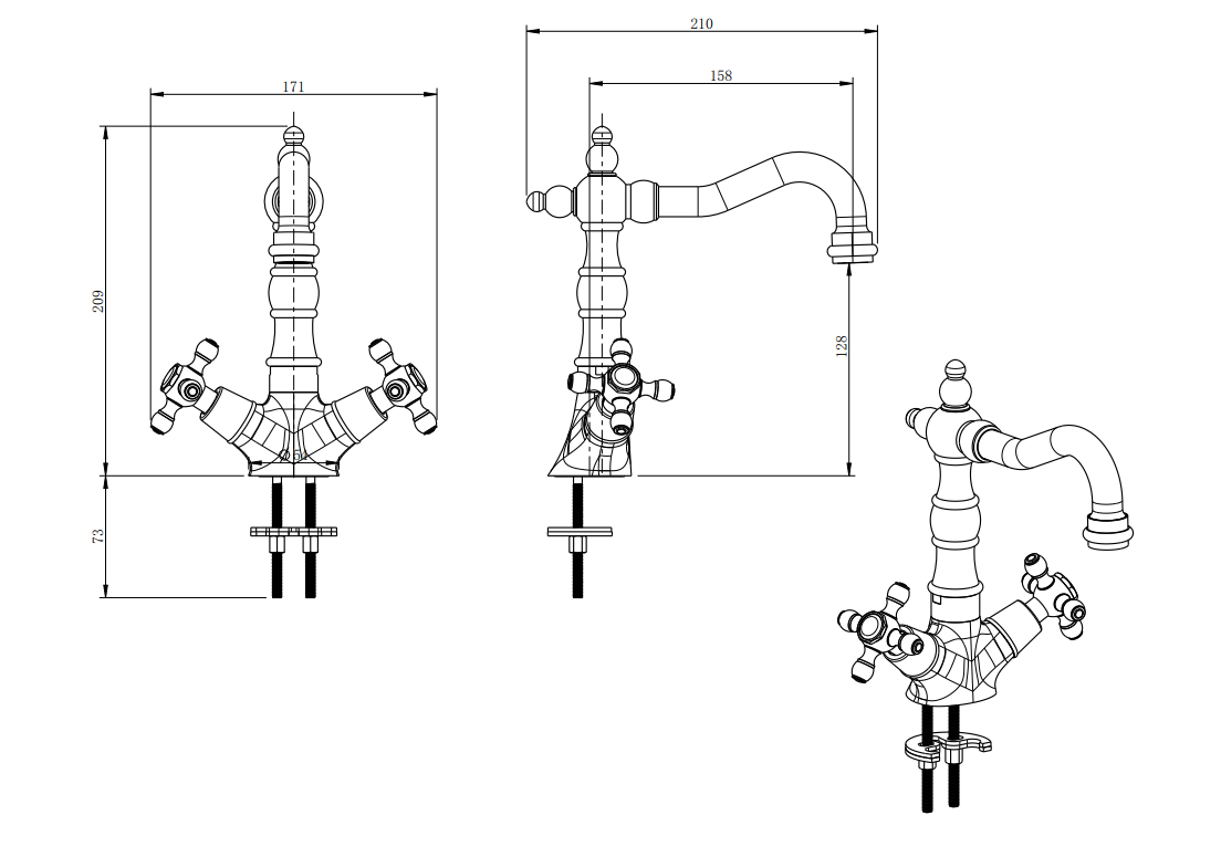 Baterie stativa spalator cu pipa tip lebada, LACRIMA, FD1-LRA-4-11, crom [2]
