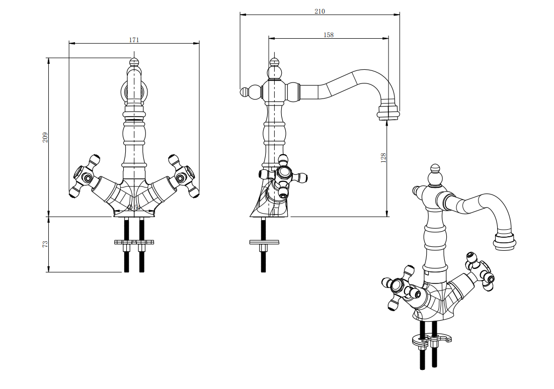 Baterie stativa spalator cu pipa tip lebada, LACRIMA, FD1-LRA-4-11, crom [3]