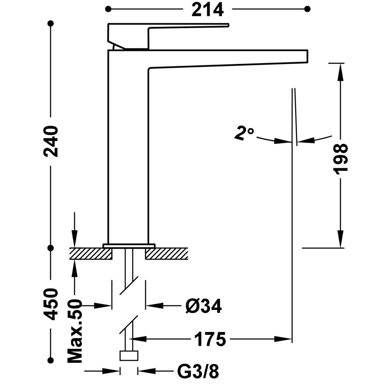 Baterie lavoar cu monocomandă SLIM High, 20210303NM, negru, mat [2]