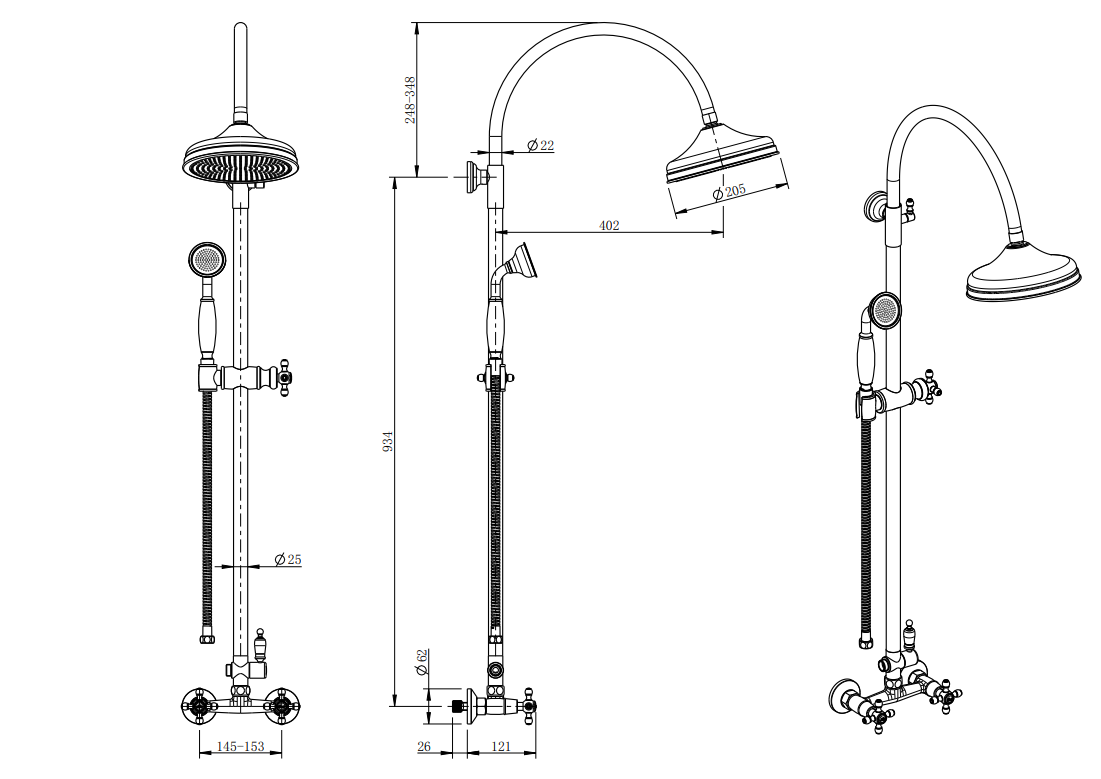 Coloana de dus cu baterie LACRIMA, FD1-LRA-7SET1-66, auriu periat [2]
