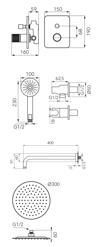 Sistem dus incastrat 6 in 1, ARDESIA, FD1-ARD-7PSET1-25, negru [2]