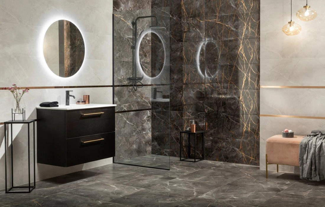 Faianta tip marmura Margaret Graphite 32.8x89.8, gri, finisaj lucios [2]