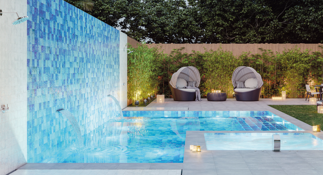 Gresie/Faianta portelanata reliefata, Keystone Blue Brillo 15x15, albastra, finisaj lucios [2]