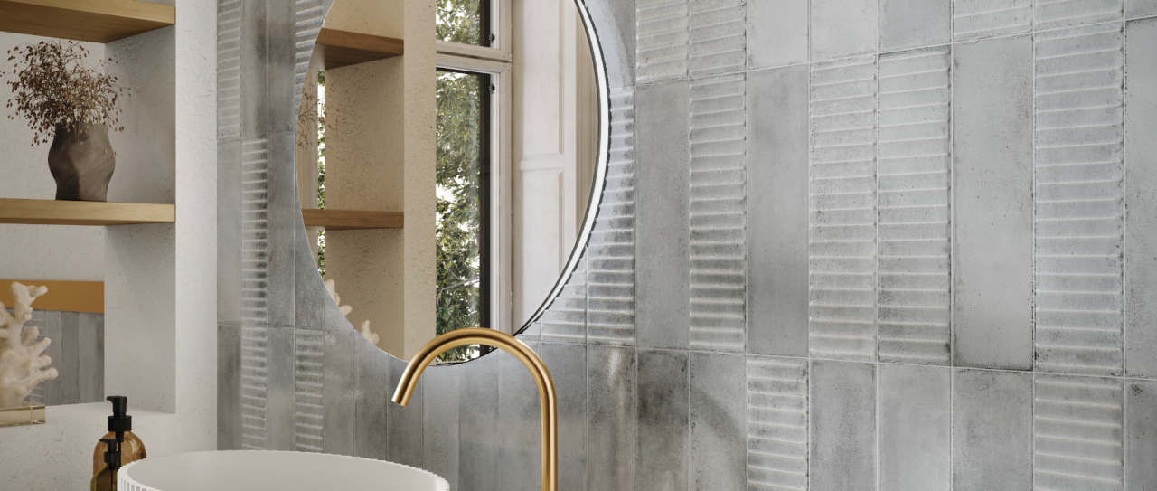 Faianta portelanata tip beton, Mussa Pearl 7.5x30, gri, finisaj lucios [2]