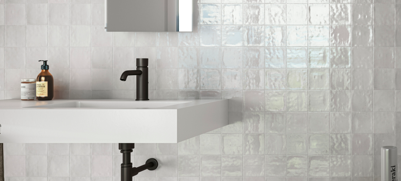 Faianta portelanata texturata, Zellige White 10x10, alb, finisaj lucios [2]