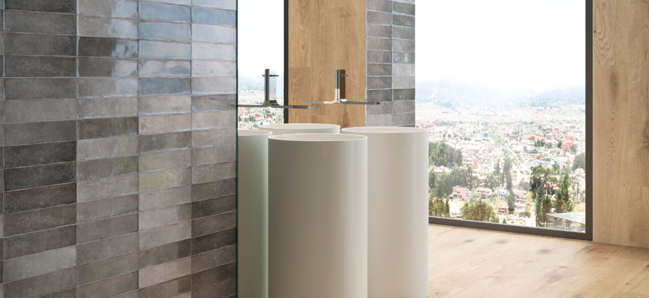 Faianta portelanata tip beton, Omnia Anthracite 7.5x30, gri, finisaj lucios [2]