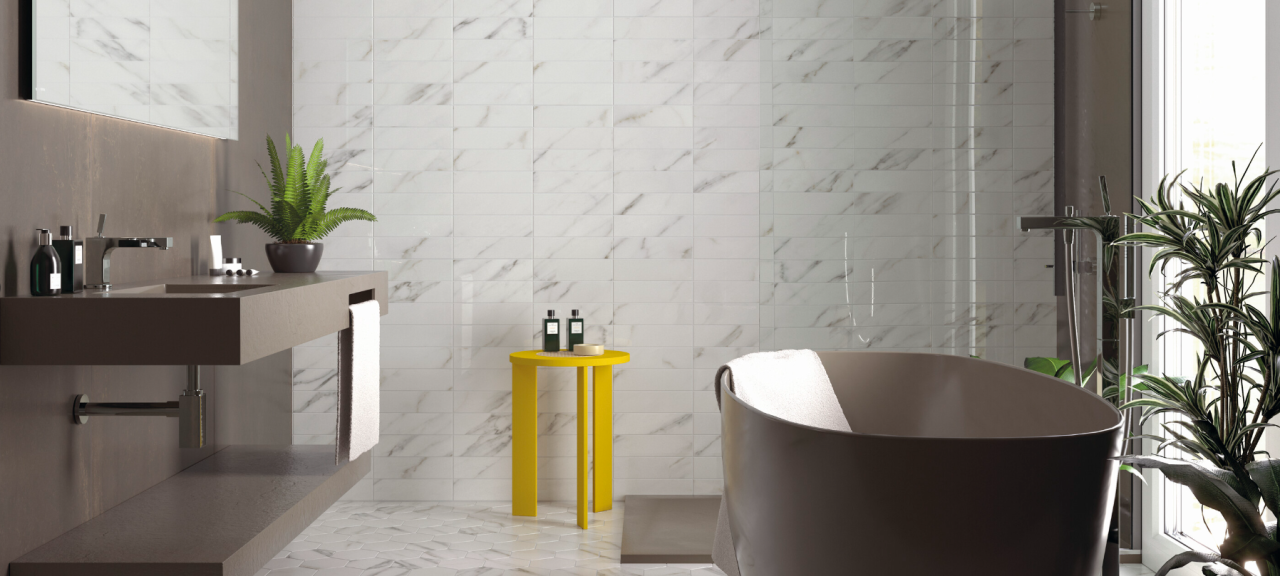 Gresie/Faianta portelanata tip marmura, Ducale Brillo 7.5x30, alb finisaj lucios [2]