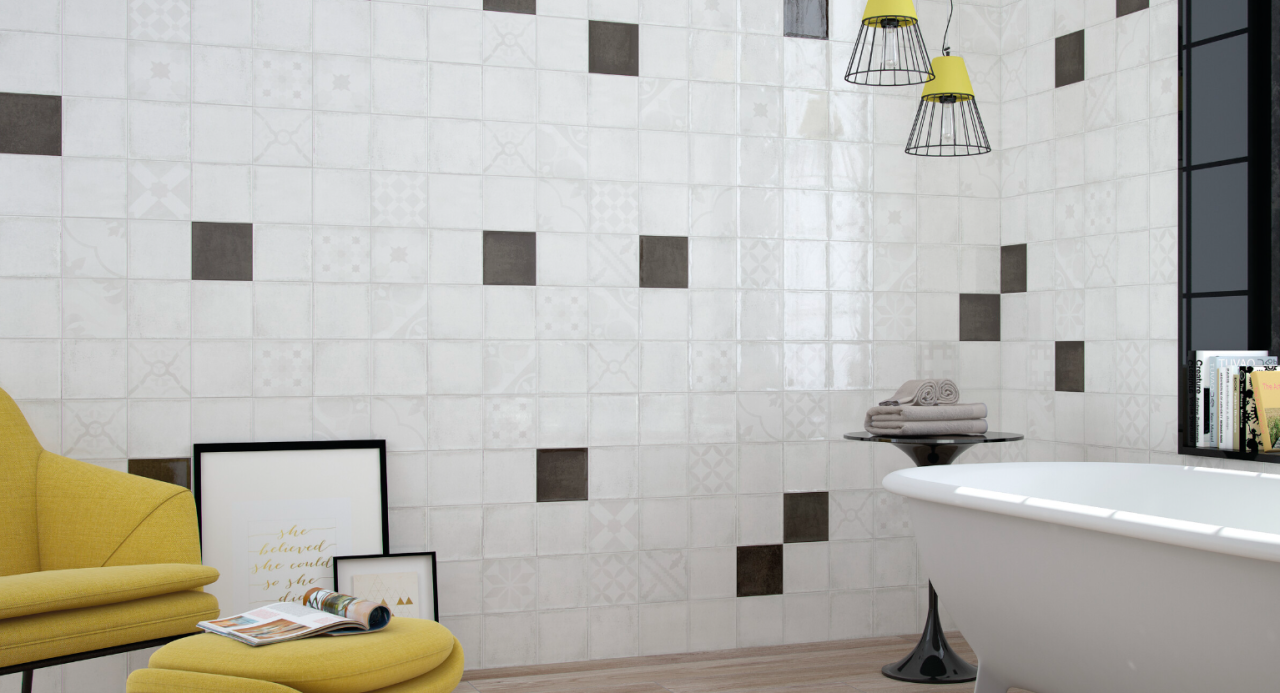 Faianta portelanata texturata, Alchimia Decor White 15x15, alb, finisaj lucios [2]