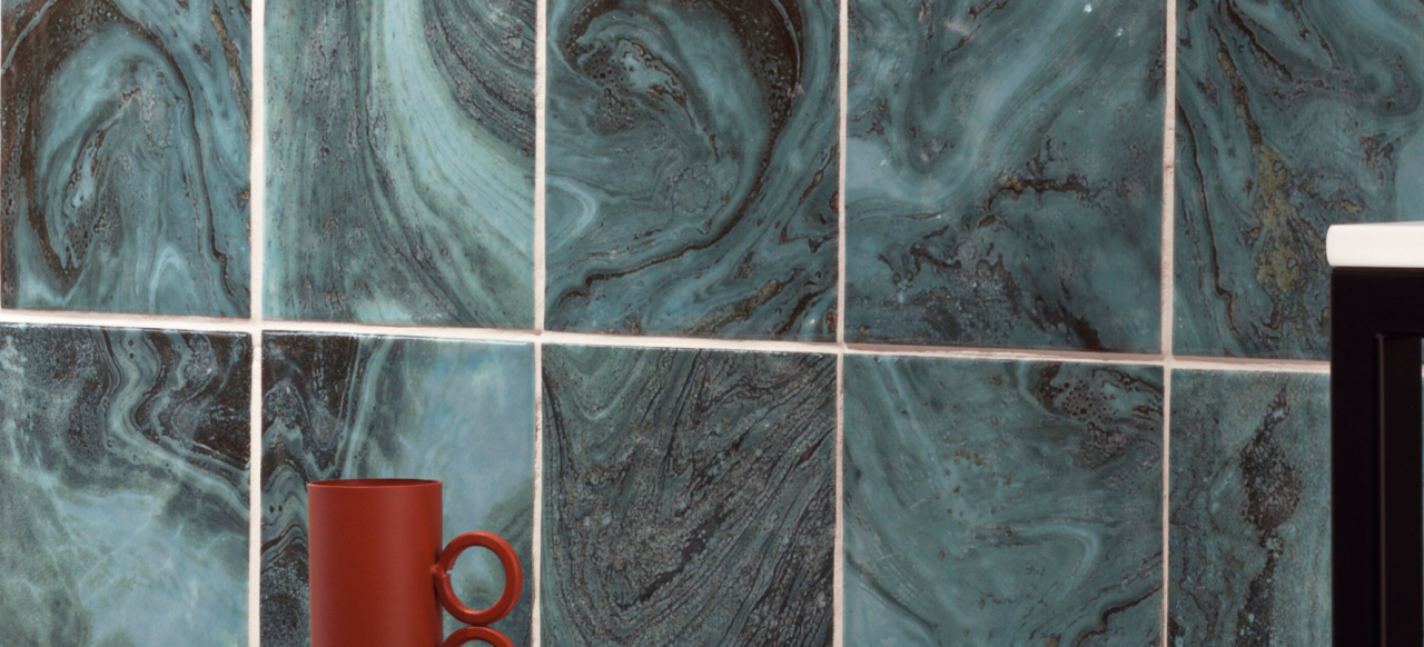 Gresie/Faianta portelanata tip piatra, Swirl Turquoise 15x15, turcoaz, finisaj lucios [2]