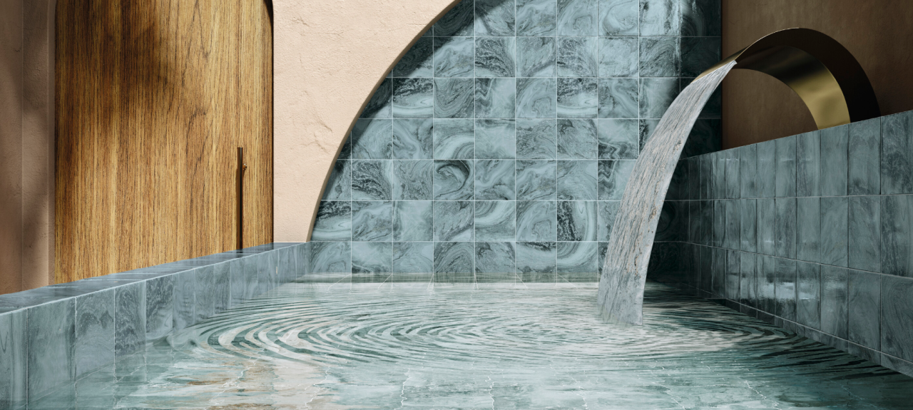 Gresie/Faianta portelanata tip piatra, Swirl Turquoise 15x15, turcoaz, finisaj lucios [3]