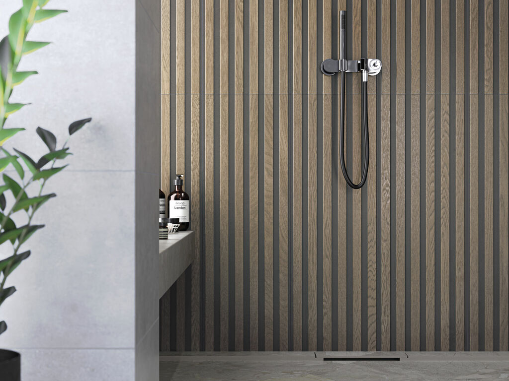 Faianta portelanata tip riflaj, Jarel Walnut Mate, 30x90 cm, maro, finisaj mat [2]