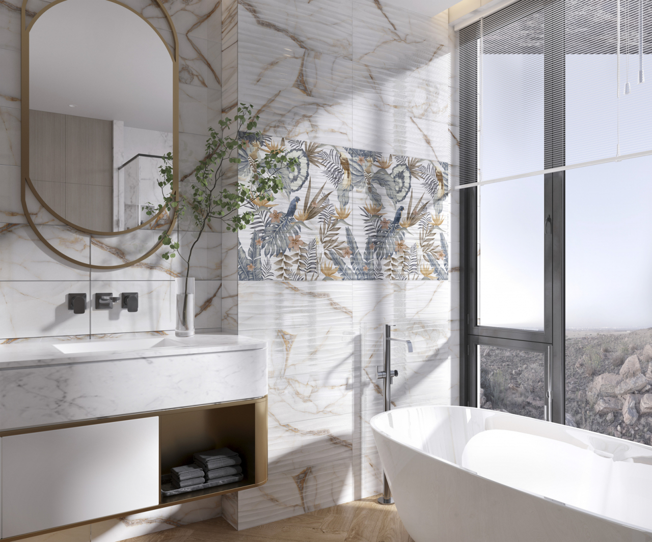 Faianta rectificata tip marmura, Goldie Onda White 4992, 24.4x74.4 cm, alb, finisaj lucios [8]