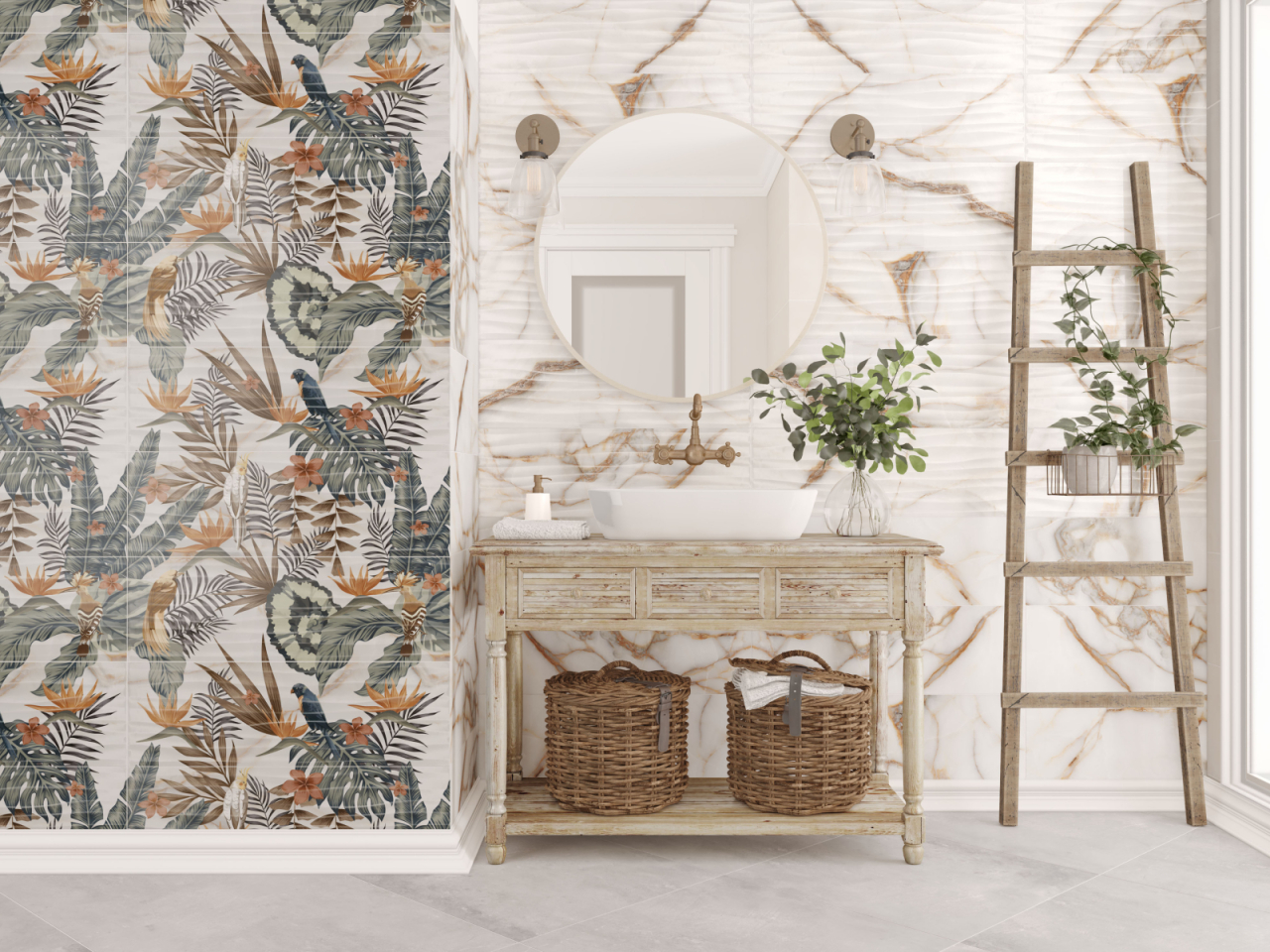 Faianta rectificata tip marmura, Goldie White 4991, 24.4x74.4 cm, alb, finisaj mat [8]