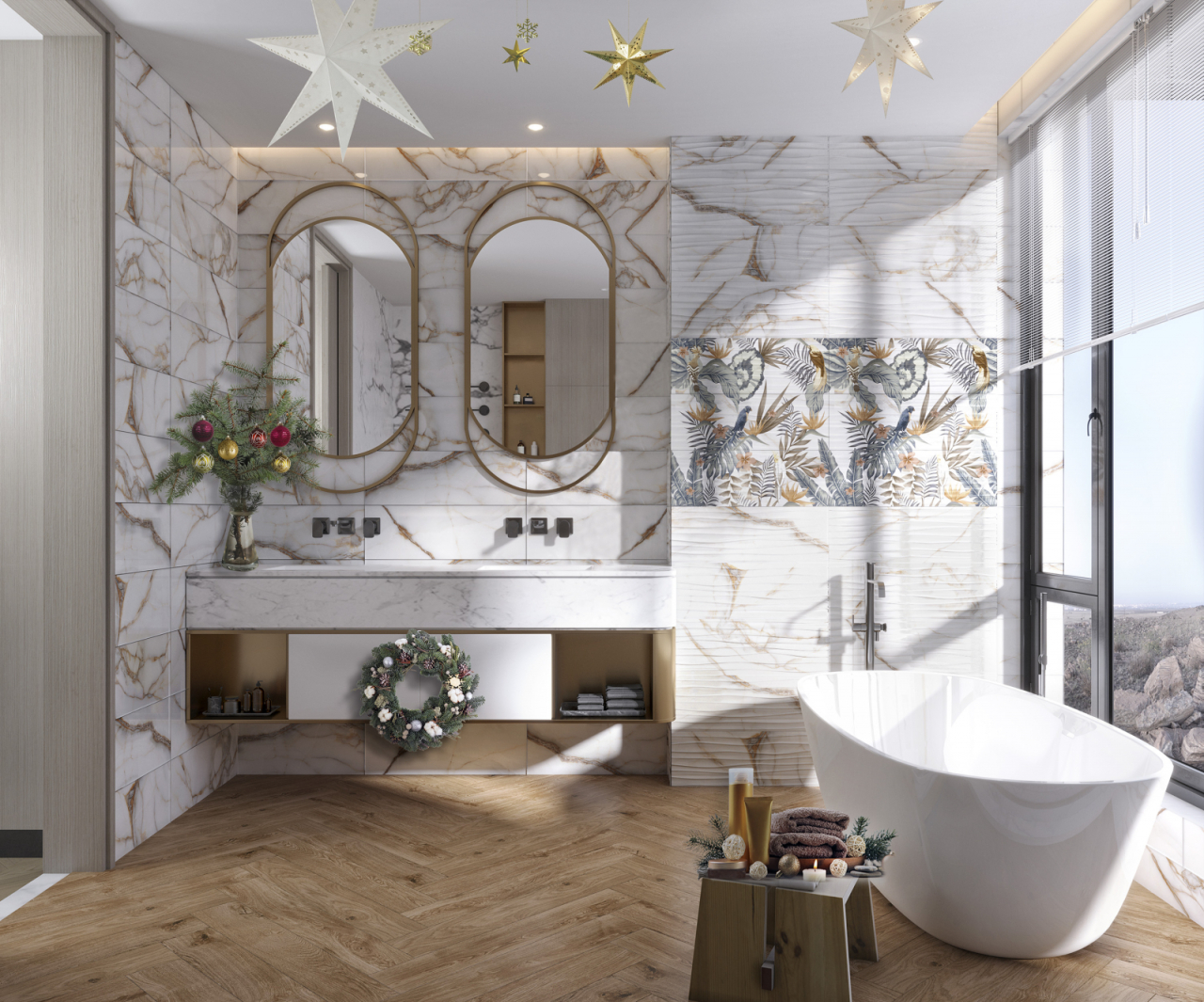 Faianta rectificata tip marmura, Goldie White 4991, 24.4x74.4 cm, alb, finisaj mat [7]