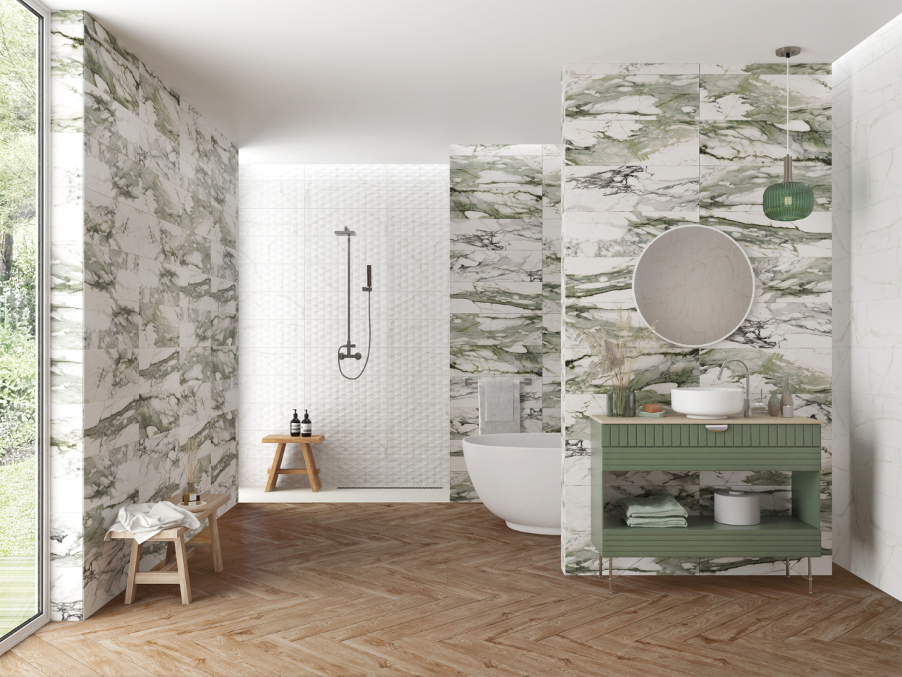 Faianta rectificata tip marmura Marble Green 3392, 24.40X74.40, verde, 1.10mp/cut [6]