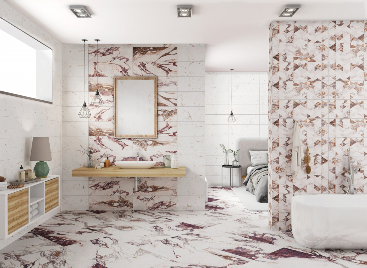 Faianta rectificata tip marmura Marble Viola Bordo 3393, 24.40X74.40, bordo, 1.10mp/cut [6]