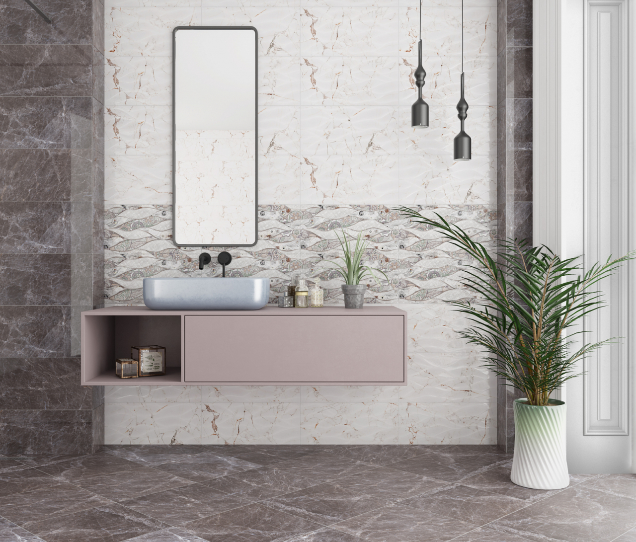 Faianta rectificata tip marmura, Marquina Leaves Brown 4883, 30X60cm, maro [6]