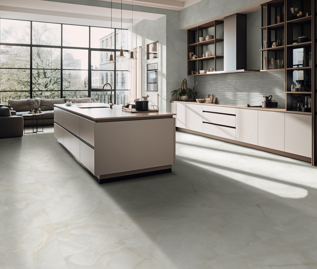 Faianta rectificata tip marmura, Quartz Gris Decor Sea 30x90 cm, gri, finisaj mat [4]