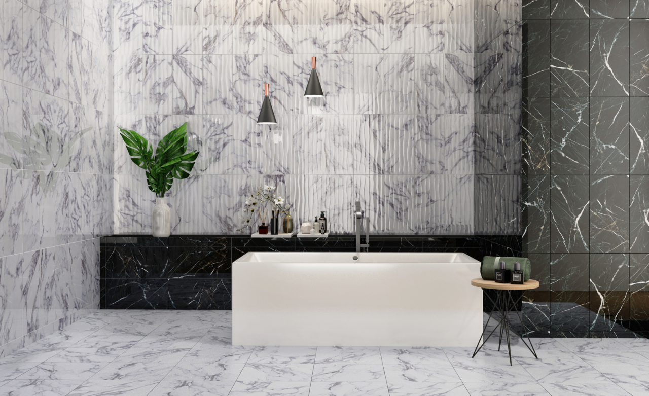 Faianta rectificata tip marmura, Statuario Waves White 4940, 30X60cm, alb, albastru [6]