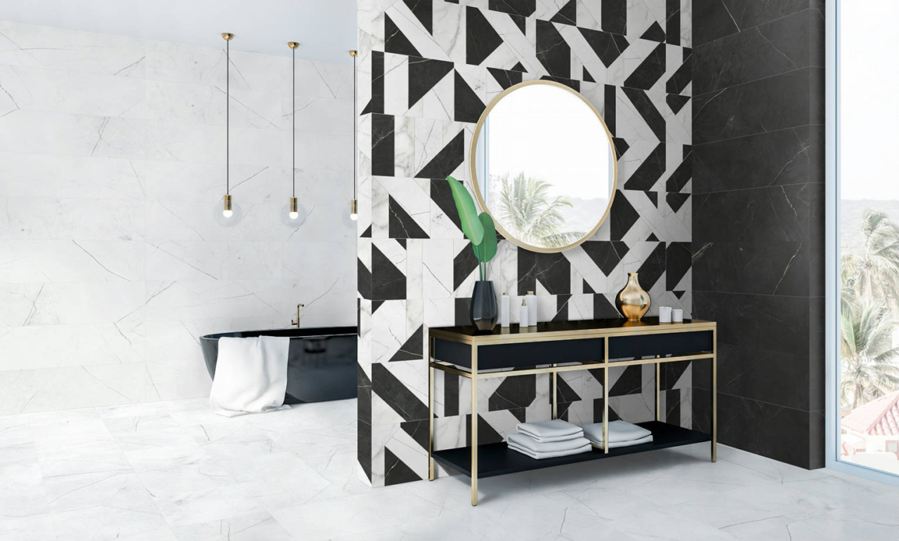 Faianta rectificata tip marmura, Vernazza Regio 30x90 cm, alb-negru, finisaj mat [4]