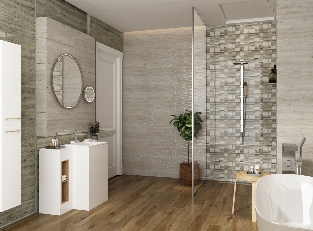 Faianta rectificata tip Travertin, Trevi Grey 4980, 30X60cm, gri, finisaj lucios [6]