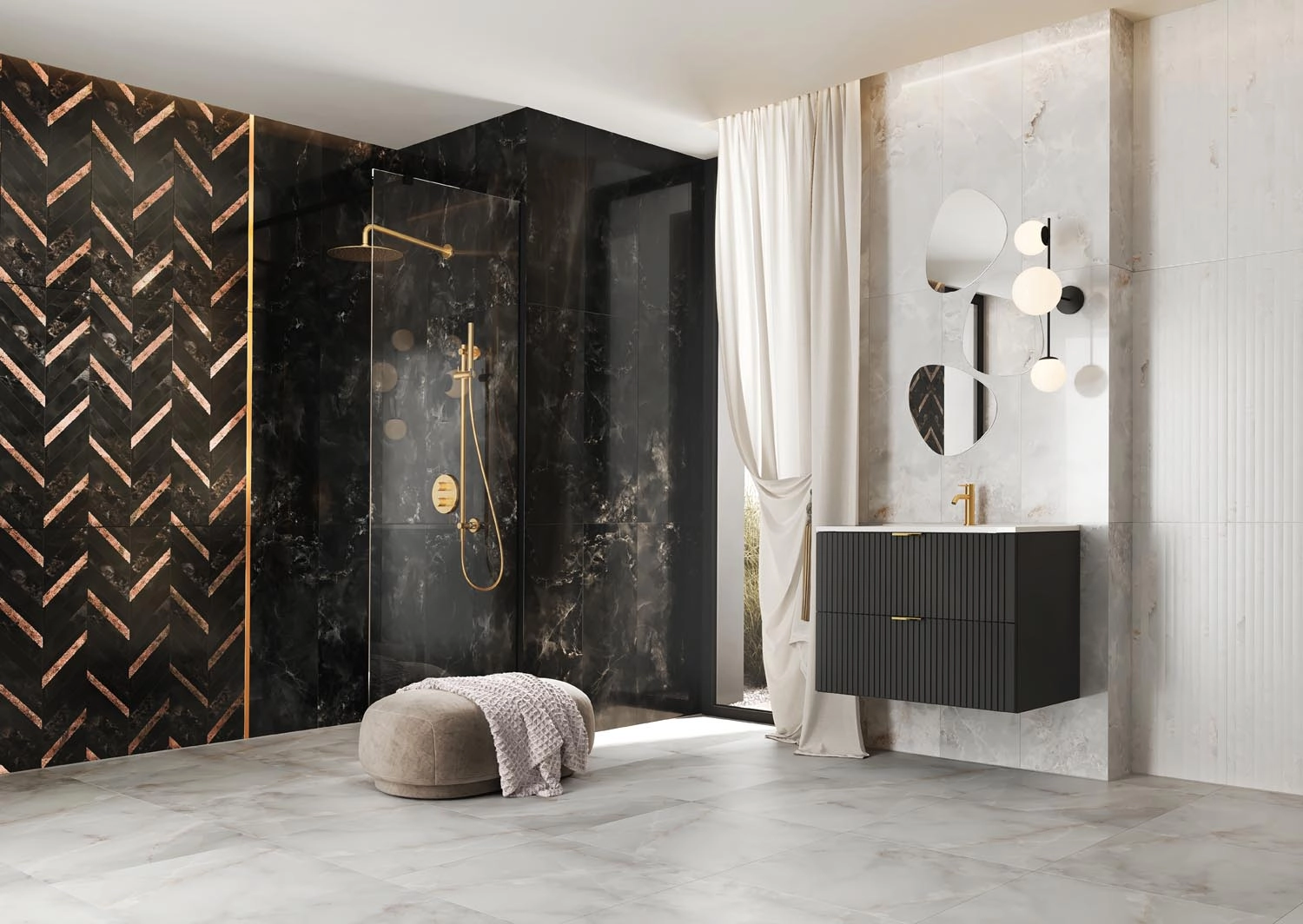 Faianta tip marmura Vero Graphite Gloss 32.8x89.8, negru, finisaj lucios [3]