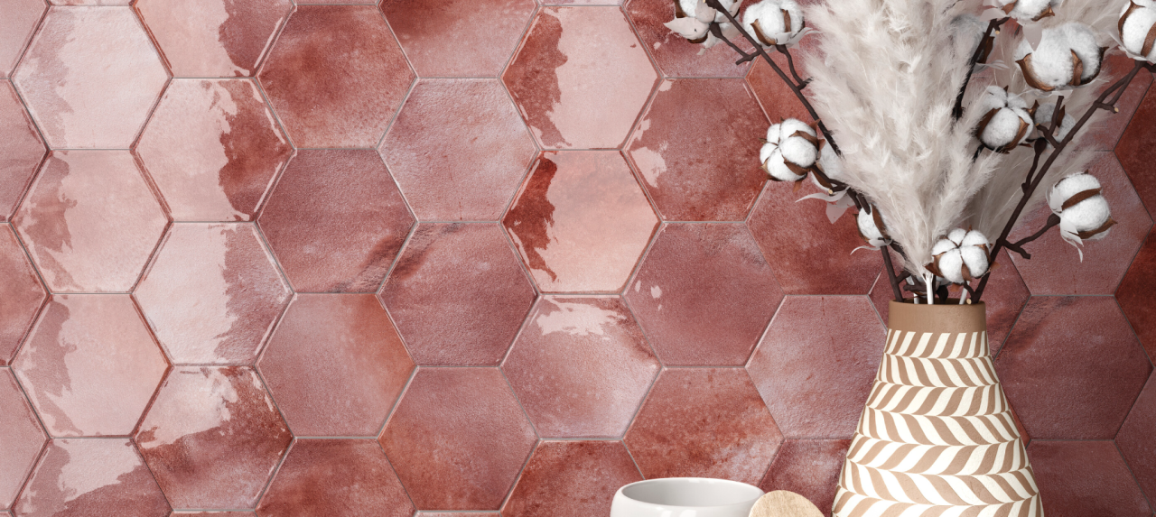 Gresie/Faianta portelanata texturata Moon Garnet Brillo 16x18, rosu-maro, finisaj lucios [3]