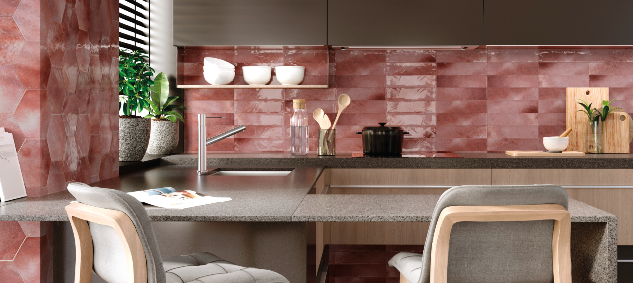 Gresie/Faianta portelanata texturata Moon Garnet Brillo 16x18, rosu-maro, finisaj lucios [4]