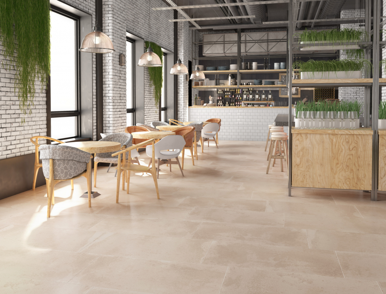 Gresie portelanata rectificata tip ciment, District Beige 6150, 60X120 cm, bej [6]