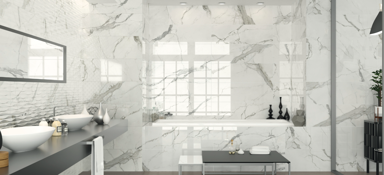 Gresie portelanata tip marmura, Statuario 60×120 cm, alb, finisaj lucios [4]