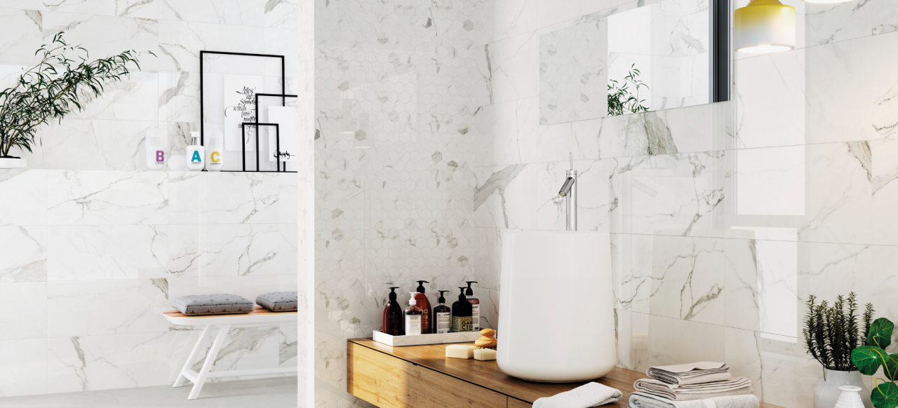 Gresie portelanata tip marmura, Statuario 60×120 cm, alb, finisaj lucios [3]