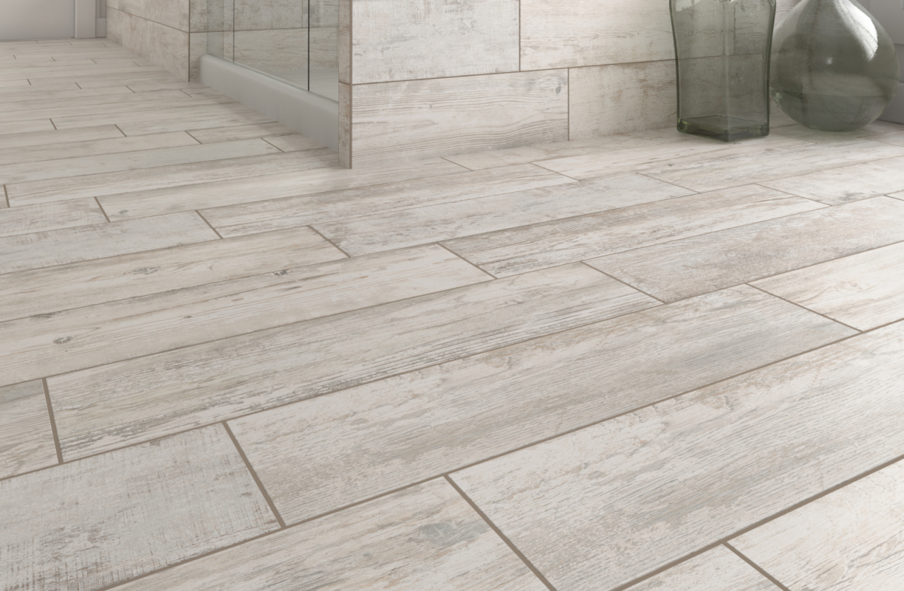 Gresie portelanata tip lemn Bottega White 9245, 15.5x60.5 cm, alb, bej [6]