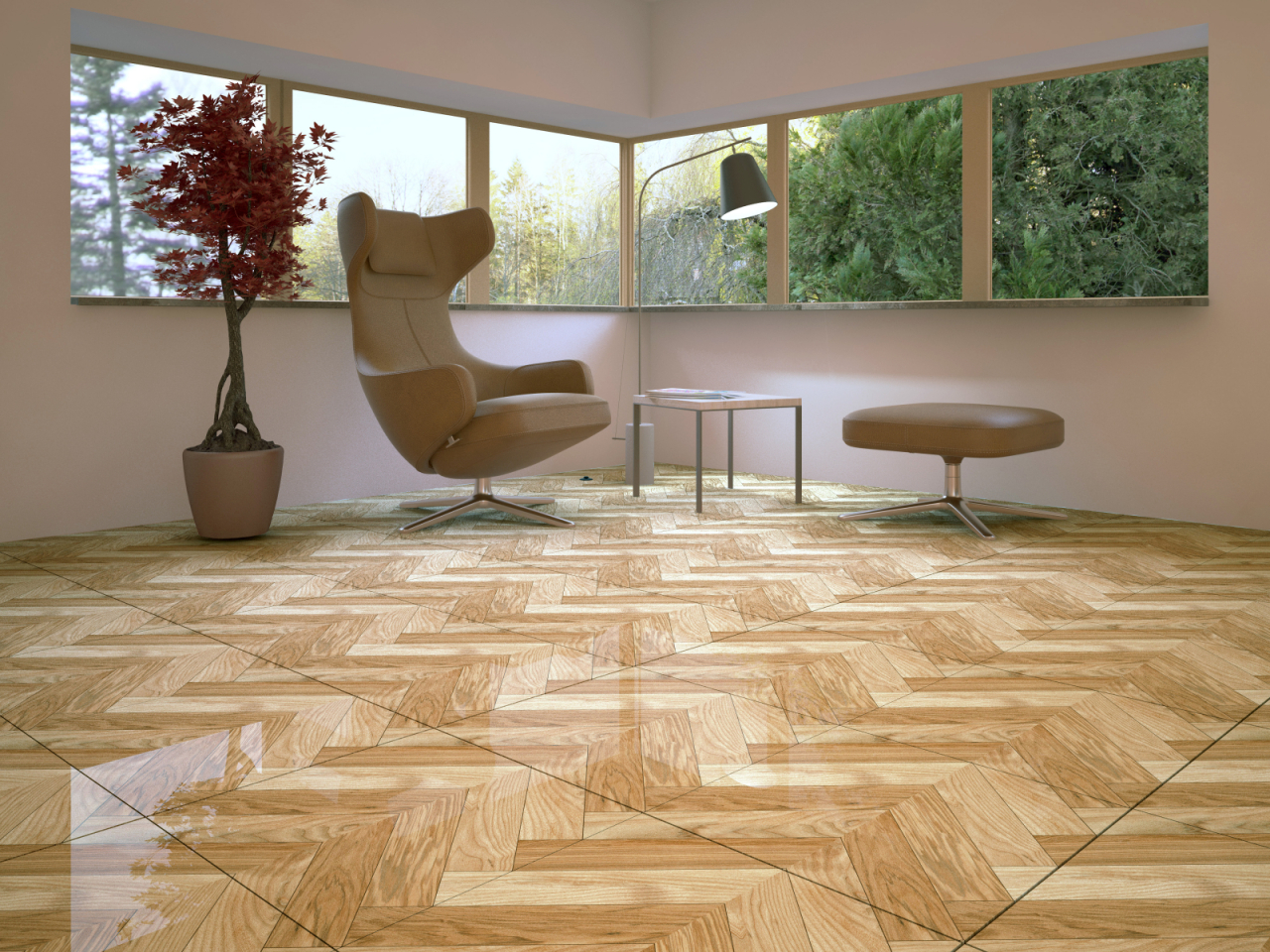 Gresie portelanata tip lemn  Levante Oak 9681, 45x45 cm, maro [2]