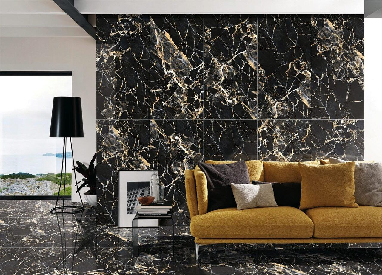 Gresie portelanata tip marmura Portoro Black 60x120 cm negru, bej, finisaj lucios [2]