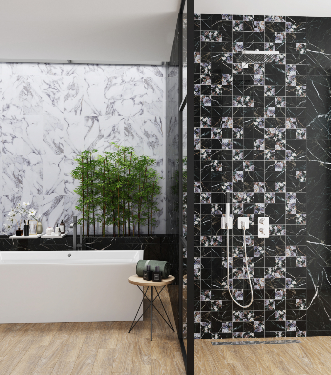 Gresie portelanata tip marmura Statuario White 6355, 45x45 cm, alb, albastru [6]