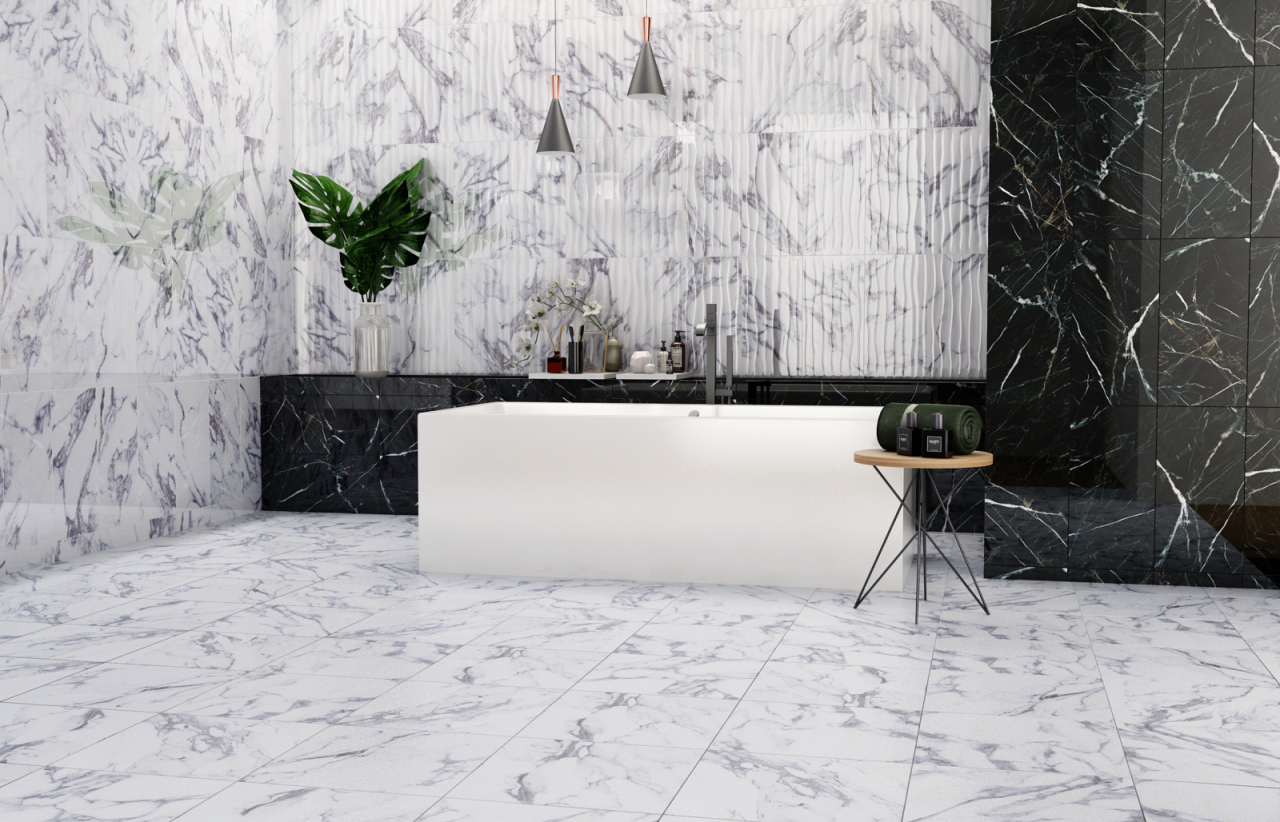 Gresie portelanata tip marmura Statuario White 6355, 45x45 cm, alb, albastru [7]