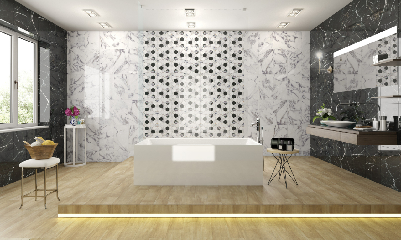 Gresie portelanata tip marmura Statuario White 6355, 45x45 cm, alb, albastru [8]