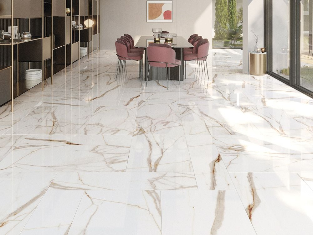 Gresie portelanata tip marmura Venecia 60x120 cm alb, auriu, finisaj lucios [5]