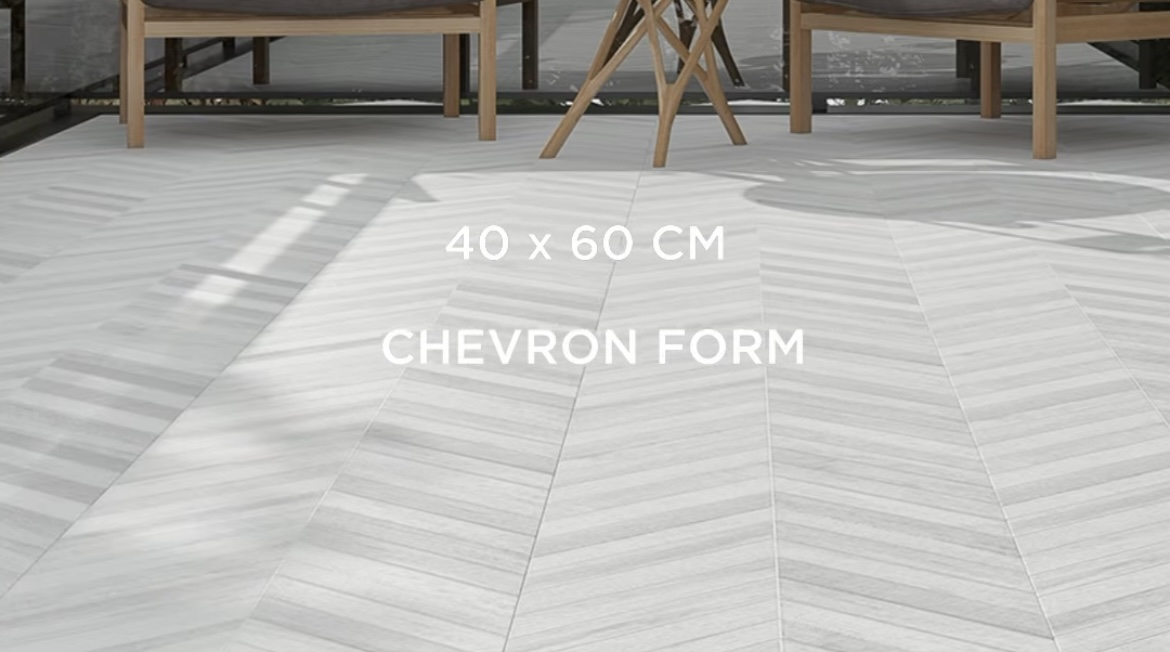 Gresie portelanata tip parchet Nordik White Fishbone 941301, 40x60 cm, alb [2]