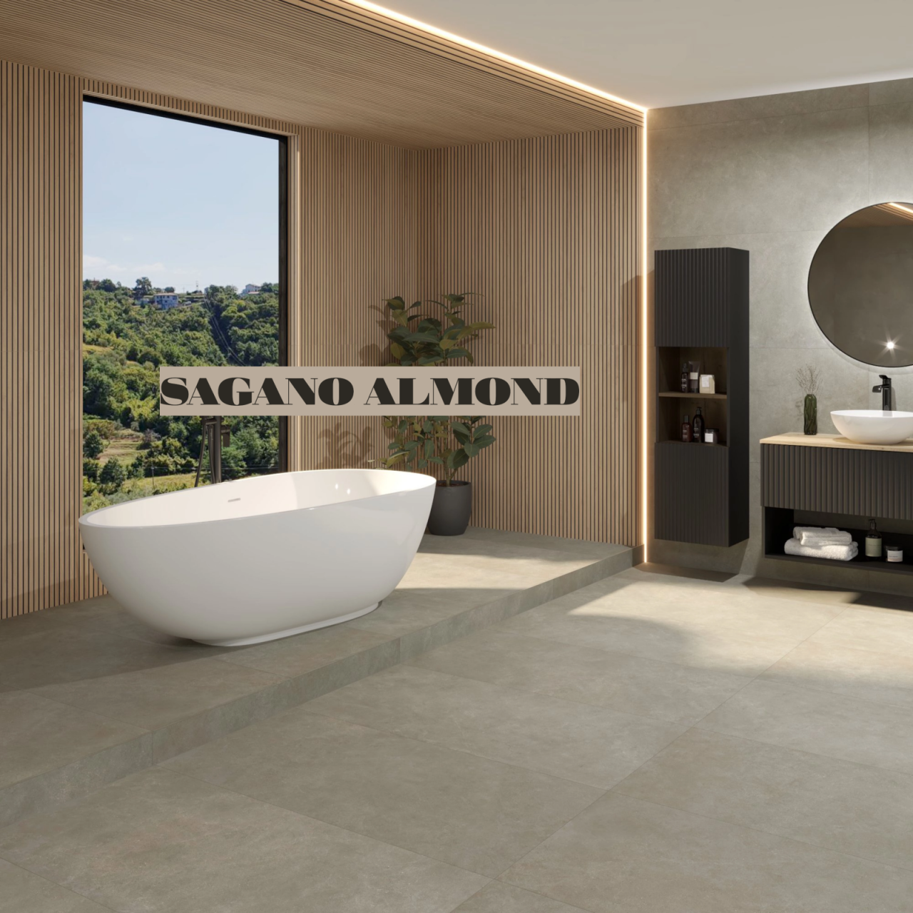 Gresie rectificata portelanata, tip riflaj lemn, Sagano Almond Dark Line 904916, 60x120 cm, maro, finisaj mat [2]