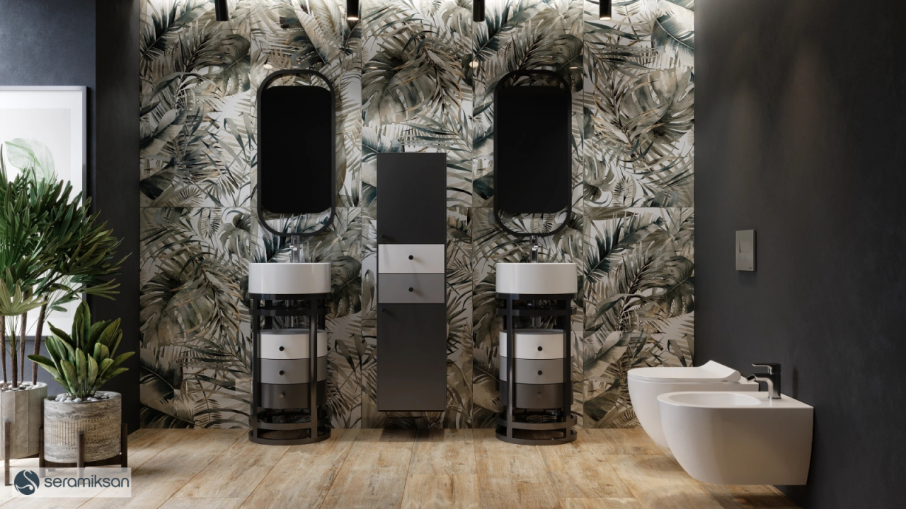 Gresie rectificata portelanata, tip tapet, Tropical Green-White Full Lapp 56622010, 60x120 cm, alb, verde, finisaj lucios [7]